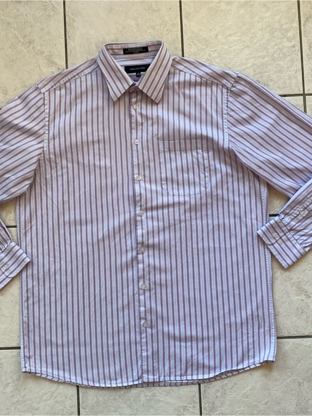 Jones New York Mens Dress Shirt 17 34/35 Purple Mercerized Cotton Striped Button